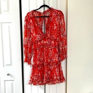 Red floral chiffon dress